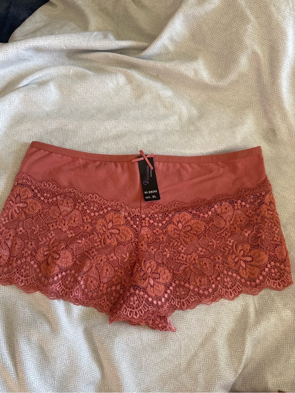 New Vision Intimates Sexy Rose Lace Boyshort Panties Size XL Elastic Top Nylon